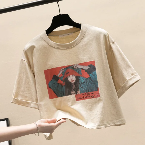 Chic / Beautiful Summer White Street Wear Casual Loose Printing T-Shirts 2021 Scoop Neck Short Sleeve Cotton Women's Tops T-shirt