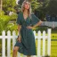 Fashion Burgundy Summer Street Wear Spotted Women Dresses 2021 V-Neck Bow Short Sleeve