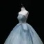 Chic / Beautiful Sky Blue Pearl Sequins Prom Dresses 2022 Ball Gown Strapless Sleeveless Backless Floor-Length / Long Formal Dresses
