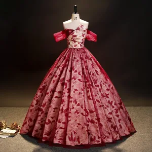 Chic Belle Rouge Perlage Perle Paillettes Impression Robe De Bal 2023 Robe Boule De L Épaule Sans Manches Dos Nu Longue Promo Robe De Ceremonie