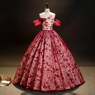 Chic Belle Rouge Perlage Perle Paillettes Impression Robe De Bal 2023 Robe Boule De L Épaule Sans Manches Dos Nu Longue Promo Robe De Ceremonie