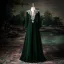 Vintage / Retro Dark Green Beading Sequins Velvet Prom Dresses 2025 A-Line / Princess V-Neck Long Sleeve Floor-Length / Long Prom Formal Dresses