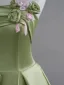 Elegant Sage Green Appliques Satin Prom Dresses 2025 A-Line / Princess Strapless Sleeveless Backless Prom Sweep Train Formal Dresses
