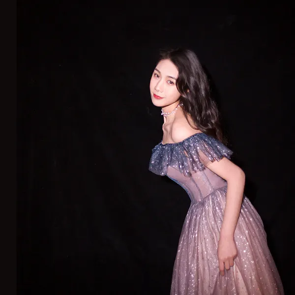 Scintillantes Dégradé De Couleur Rougissant Rose Robe De Soirée 2019 Princesse De l'épaule Glitter Paillettes Manches Courtes Dos Nu Longue Robe De Ceremonie