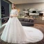 Chic / Belle Rouge Robe De Mariée 2019 Princesse Encolure Dégagée Perlage Cristal En Dentelle Fleur 1/2 Manches Royal Train