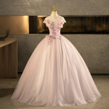 Flower Fairy Champagne Sequins Appliques Prom Dresses 2026 Ball Gown Scoop Neck Sleeveless Backless Floor Length Long Formal Dresses