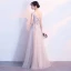 Chic / Beautiful Grey Evening Dresses  2018 A-Line / Princess Lace Appliques Rhinestone V-Neck Backless Sleeveless Floor-Length / Long Formal Dresses