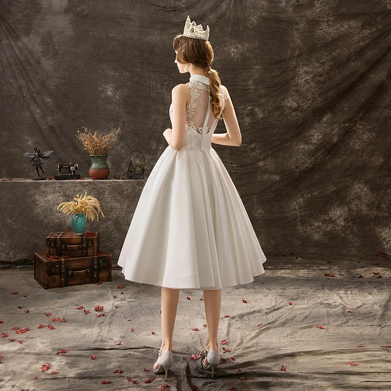 white christmas dresses Lace Tea Length Cap Sleeve Wedding Dress main image 1