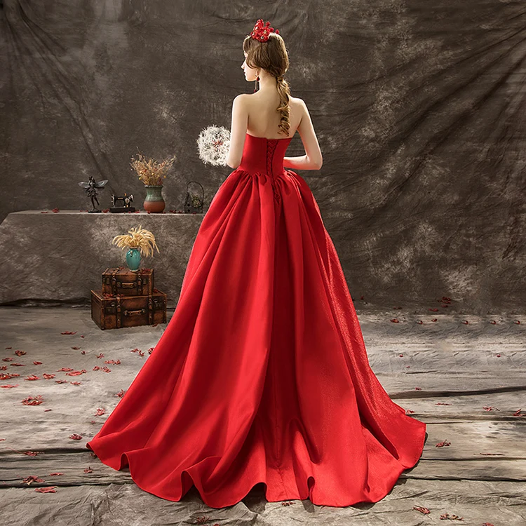 open lace back dress Cheap Red Prom Dress Ball Gown Sweep/Brush Train Strapless Prom Dress/ –  Anna PromDress main image 0