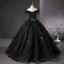Amazing / Unique Black Beading Appliques Sequins Glitter Prom Dresses 2025 Ball Gown Off-The-Shoulder Feather Short Sleeve Backless Floor-Length / Long Prom Formal Dresses
