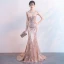 Sparkly Pearl Pink Evening Dresses  2019 Trumpet / Mermaid Scoop Neck Sleeveless Sequins Crystal Rhinestone Sweep Train Formal Dresses