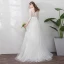 Elegante Ivoor Trouwjurken 2019 A lijn Ronde Hals Kant Bloem 3/4 Mouwen Beklede Knoop Sweep Trein