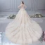 Luxury / Gorgeous Champagne Wedding Dresses 2019 A-Line / Princess High Neck Beading Crystal Pearl Sequins Short Sleeve Backless Royal Train