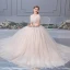 Elegant Champagne Wedding Dresses 2019 Ball Gown Off-The-Shoulder Beading Pearl Sequins Appliques Lace Flower Short Sleeve Backless Floor-Length / Long