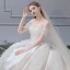 Luxury / Gorgeous Ivory Pierced Wedding Dresses 2019 A-Line / Princess Off-The-Shoulder Beading Sequins Lace Flower Short Sleeve Backless Royal Train