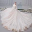 Elegant Champagne Wedding Dresses 2019 Ball Gown Spaghetti Straps Bow Beading Rhinestone Pearl Lace Flower Appliques Sleeveless Backless Royal Train
