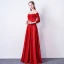 Chic / Beautiful Red Evening Dresses  2019 A-Line / Princess Scoop Neck Appliques Beading Lace Flower 3/4 Sleeve Backless Floor-Length / Long Formal Dresses