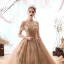 Luxe Champagne Robe De Mariée 2019 Princesse De l'épaule Perlage Paillettes En Dentelle Fleur Manches Courtes Dos Nu Royal Train