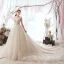 Luxury / Gorgeous Champagne Wedding Dresses 2019 A-Line / Princess Scoop Neck Beading Sequins Sleeveless Cathedral Train