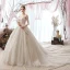 Luxury / Gorgeous Champagne Wedding Dresses 2019 A-Line / Princess Scoop Neck Sequins Lace Flower 3/4 Sleeve Backless Cathedral Train