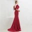 Chic / Belle Couleur Unie Bordeaux Robe De Soirée Trompette / Sirène 2019 V-Cou Dos Nu Perlage Cristal 1/2 Manches Train De Balayage Robe De Ceremonie