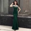 Elegant Dark Green Evening Dresses  2019 Trumpet / Mermaid Scoop Neck Beading Short Sleeve Floor-Length / Long Formal Dresses