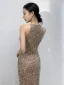Sparkly Gold Trumpet / Mermaid Evening Dresses  2021 Scoop Neck Sequins Sleeveless Floor-Length / Long Evening Party Formal Dresses