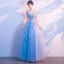 Chic / Beautiful Sky Blue Evening Dresses  2018 A-Line / Princess Appliques Shoulders Backless Sleeveless Floor-Length / Long Formal Dresses