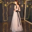 Modern / Fashion Champagne Evening Dresses  2019 A-Line / Princess V-Neck Bow Sleeveless Backless Floor-Length / Long Formal Dresses
