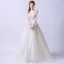 Charming Champagne Wedding Dresses 2019 A-Line / Princess V-Neck Beading Lace Flower Bell sleeves Backless Sweep Train