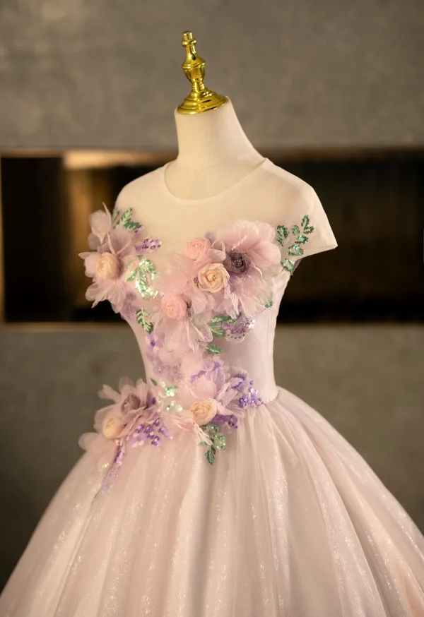 Flower Fairy Champagne Sequins Appliques Prom Dresses 2026 Ball Gown Scoop Neck Sleeveless Backless Floor-Length / Long Formal Dresses