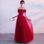 Chic / Beautiful Burgundy Prom Dresses 2018 A-Line / Princess Crystal Appliques Bow Off-The-Shoulder Backless Sleeveless Floor-Length / Long Formal Dresses