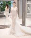 Sexy Champagne Wedding Dresses 2019 Trumpet / Mermaid Off-The-Shoulder Lace Flower Glitter Tulle Long Sleeve Backless Cathedral Train