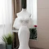 Elegant White Wedding Dresses 2019 Trumpet / Mermaid Spaghetti Straps Sequins Short Sleeve Backless Cathedral Train