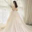 Luxury / Gorgeous Champagne Wedding Dresses 2019 A-Line / Princess V-Neck Glitter Tulle Cascading Ruffles Sleeveless Backless Cathedral Train