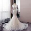 Sexy Champagne Wedding Dresses 2019 Trumpet / Mermaid Scoop Neck Sequins Pearl Lace Flower Long Sleeve Backless Court Train