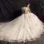 Charmant Champagner Brautkleider / Hochzeitskleider 2019 A Linie Tiefer V-Ausschnitt Perlenstickerei Pailletten Spitze Blumen Lange Ärmel Rückenfreies Kapelle-Schleppe