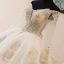 Elegant Champagne Wedding Dresses 2019 Ball Gown Off-The-Shoulder Beading Crystal Rhinestone Pearl Lace Flower Long Sleeve Backless Cathedral Train
