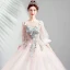 Elegant Blushing Pink Prom Dresses 2019 A-Line / Princess Scoop Neck Embroidered Appliques Pearl Rhinestone 3/4 Sleeve Sweep Train Formal Dresses
