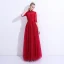Chinese style Burgundy Evening Dresses  2019 A-Line / Princess High Neck Lace Flower Crystal Sequins Bow 1/2 Sleeves Backless Floor-Length / Long Formal Dresses