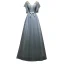 Elegant Sage Green Evening Dresses  2019 A-Line / Princess V-Neck Beading Sequins Lace Flower Bow Short Sleeve Backless Floor-Length / Long Formal Dresses
