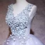 Elegant Grey Party Dresses 2019 A-Line / Princess V-Neck Appliques Lace Flower Sleeveless Backless Short Formal Dresses