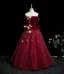 Elegant Burgundy Appliques 3D Lace Butterfly Prom Dresses 2025 Ball Gown Off-The-Shoulder Short Sleeve Backless Floor-Length / Long Formal Dresses