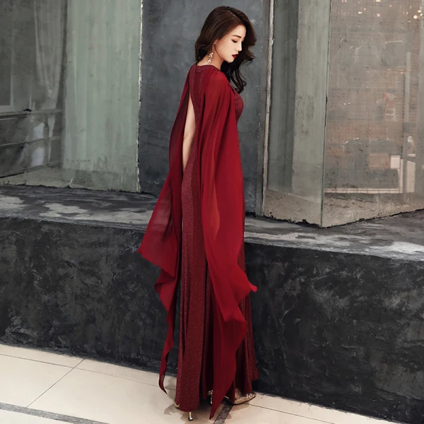 Chic / Beautiful Burgundy Evening Dresses 2019 Trumpet / Mermaid Scoop Neck Glitter Polyester Sleeveless Floor-Length / Long Formal Dresses