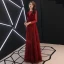 Elegant Burgundy Evening Dresses  2019 A-Line / Princess Scoop Neck Suede Bow Sequins Long Sleeve Backless Floor-Length / Long Formal Dresses