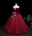 Elegant Burgundy Appliques 3D Lace Butterfly Prom Dresses 2025 Ball Gown Off-The-Shoulder Short Sleeve Backless Floor-Length / Long Formal Dresses
