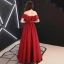 Modest / Simple Burgundy Prom Dresses 2019 A-Line / Princess Off-The-Shoulder Short Sleeve Backless Floor-Length / Long Formal Dresses