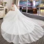 Schöne Ivory / Creme Brautkleider / Hochzeitskleider 2019 A Linie Neckholder Perlenstickerei Perle Pailletten Applikationen Spitze Blumen Kurze Ärmel Rückenfreies Kathedrale Schleppe