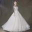 Elegant Champagne Wedding Dresses 2018 Ball Gown Lace Flower Off-The-Shoulder Backless Sleeveless Floor-Length / Long Wedding