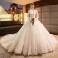 Luxe Ivoire Robe De Mariée 2019 Princesse V-Cou Perlage Paillettes En Dentelle Fleur Manches Longues Dos Nu Cathedral Train